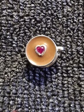 Coffee Cup S925 And Enamel Charm with Red Heart Accent